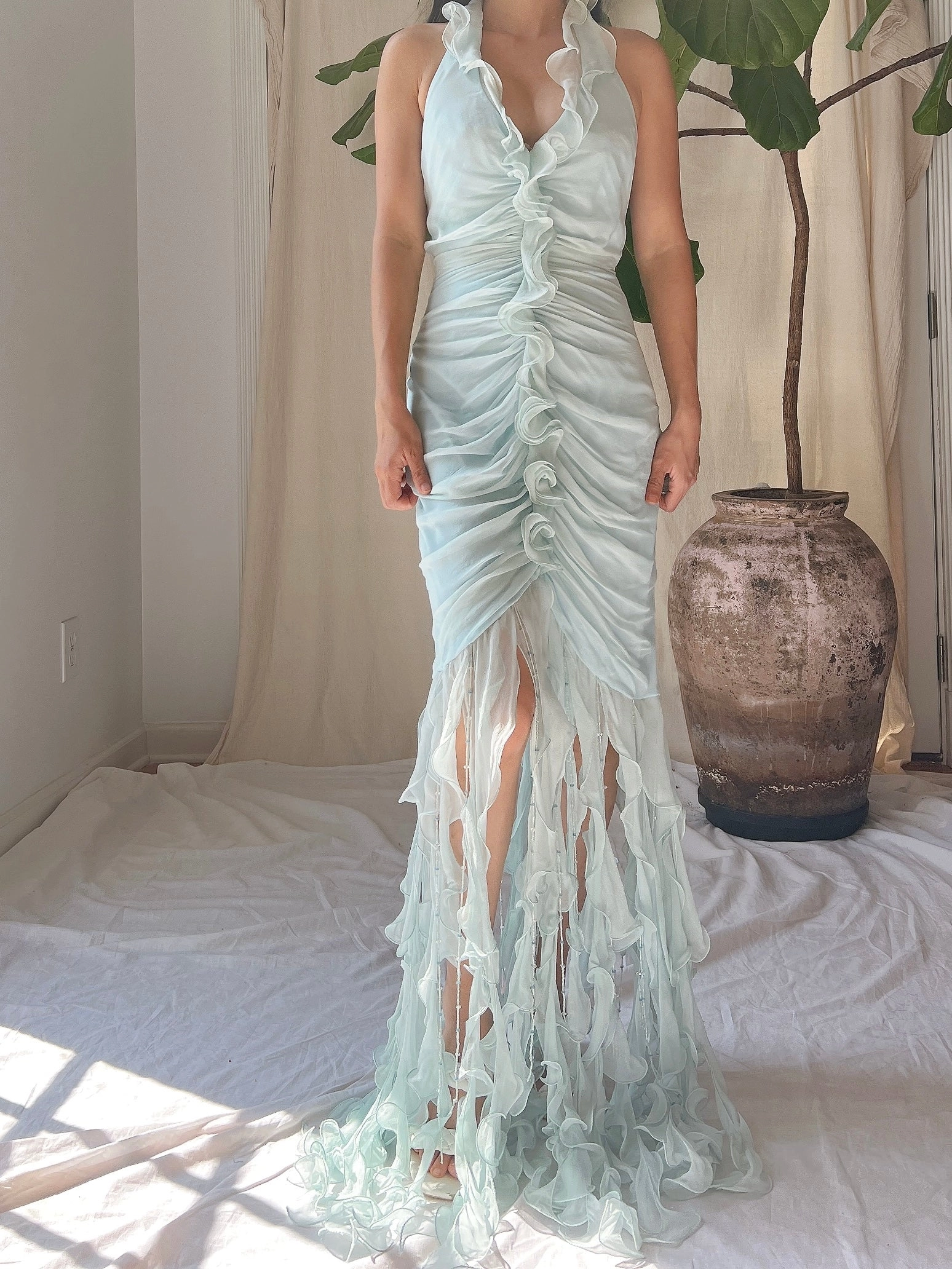 Y2K Silk Jellyfish Hem Gown - S/M