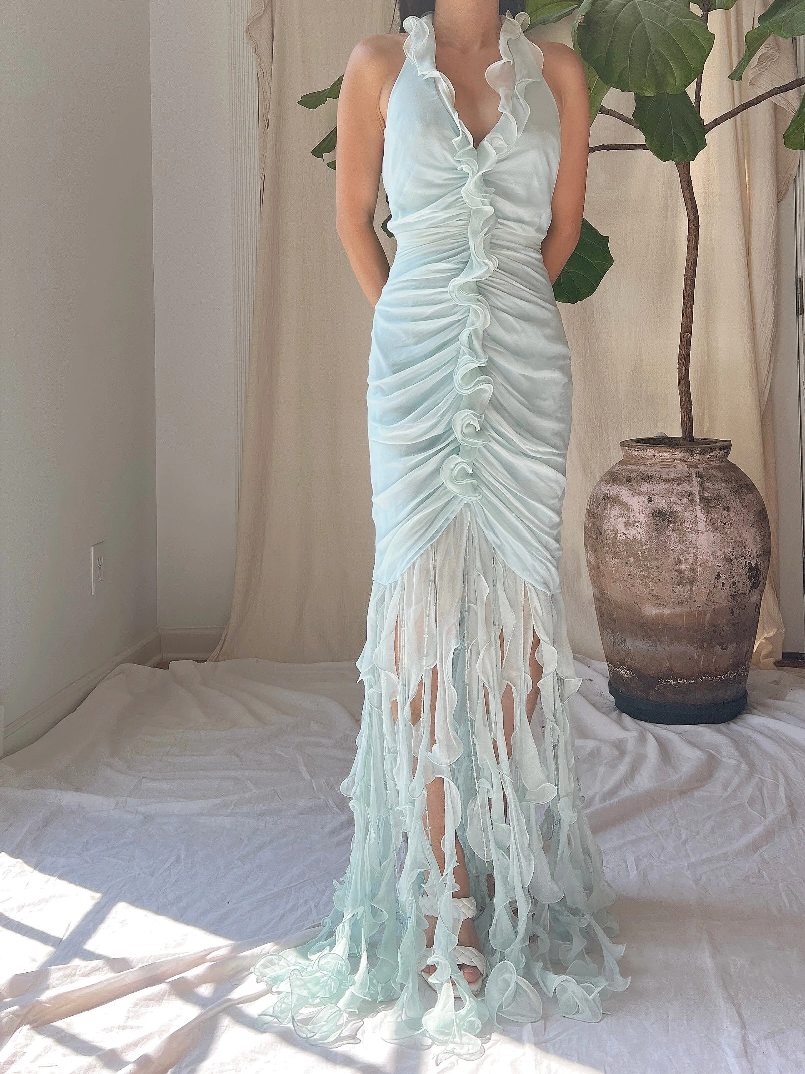 Y2K Silk Jellyfish Hem Gown - S/M