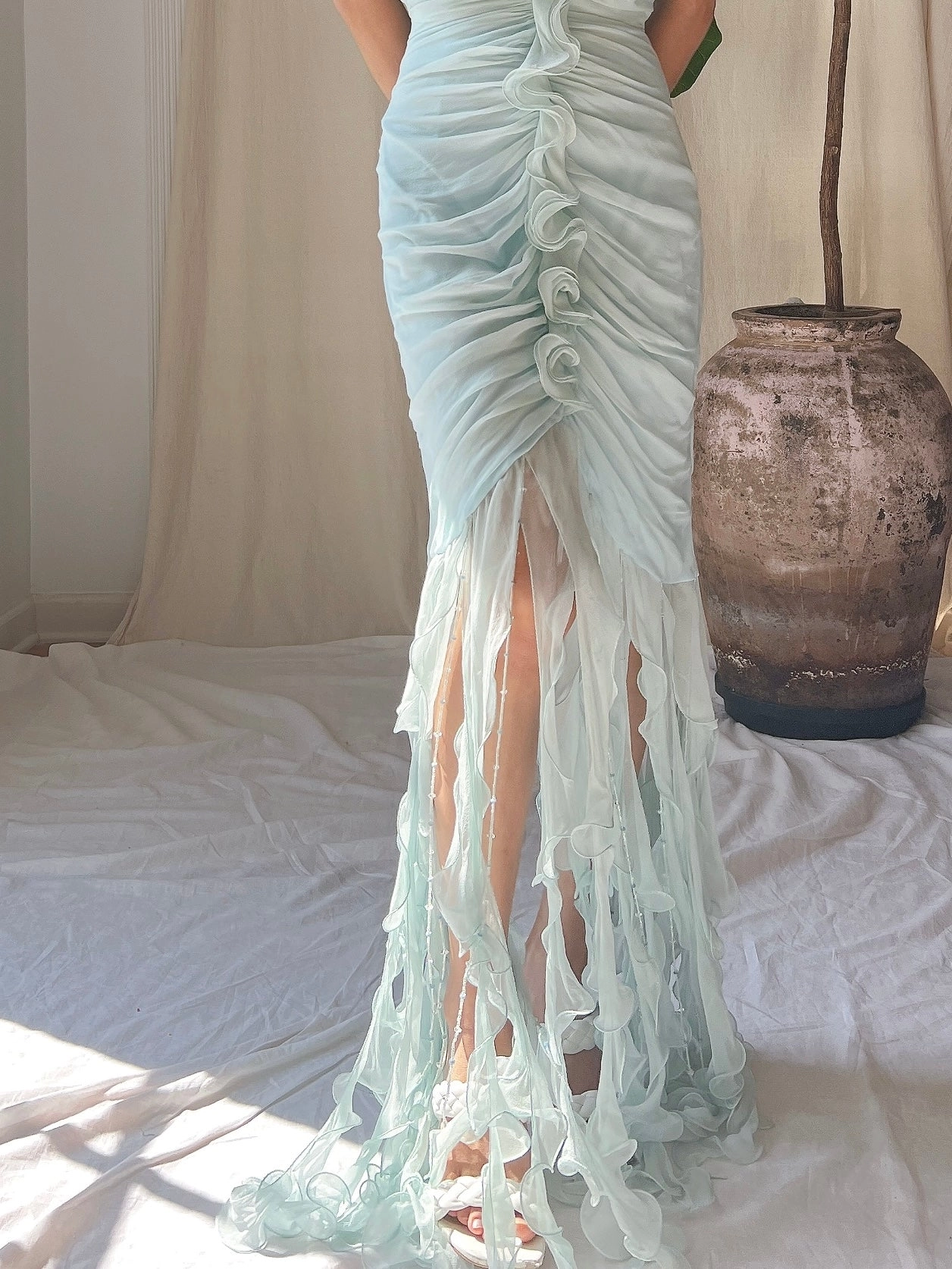 Y2K Silk Jellyfish Hem Gown - S/M