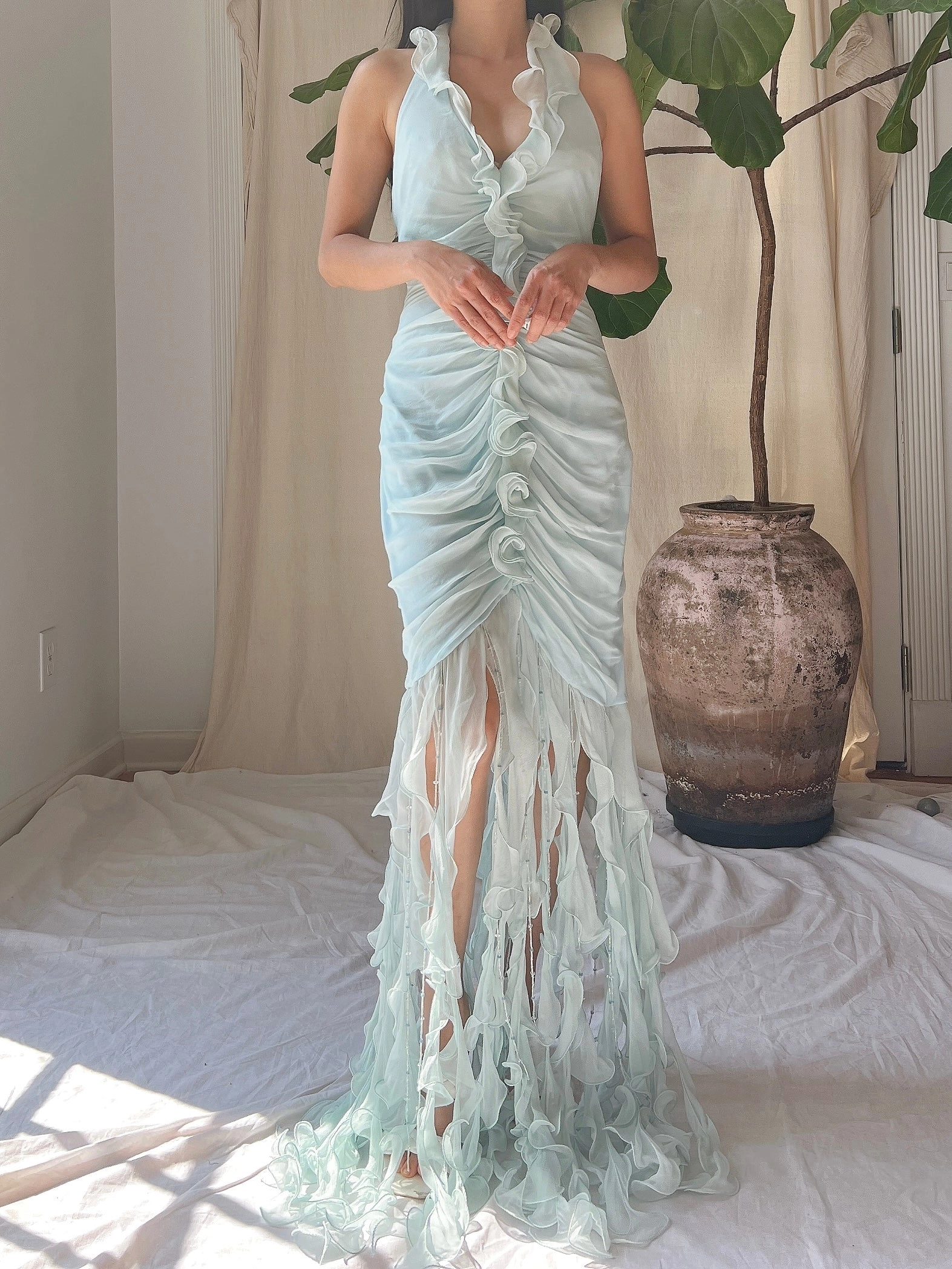 Y2K Silk Jellyfish Hem Gown - S/M