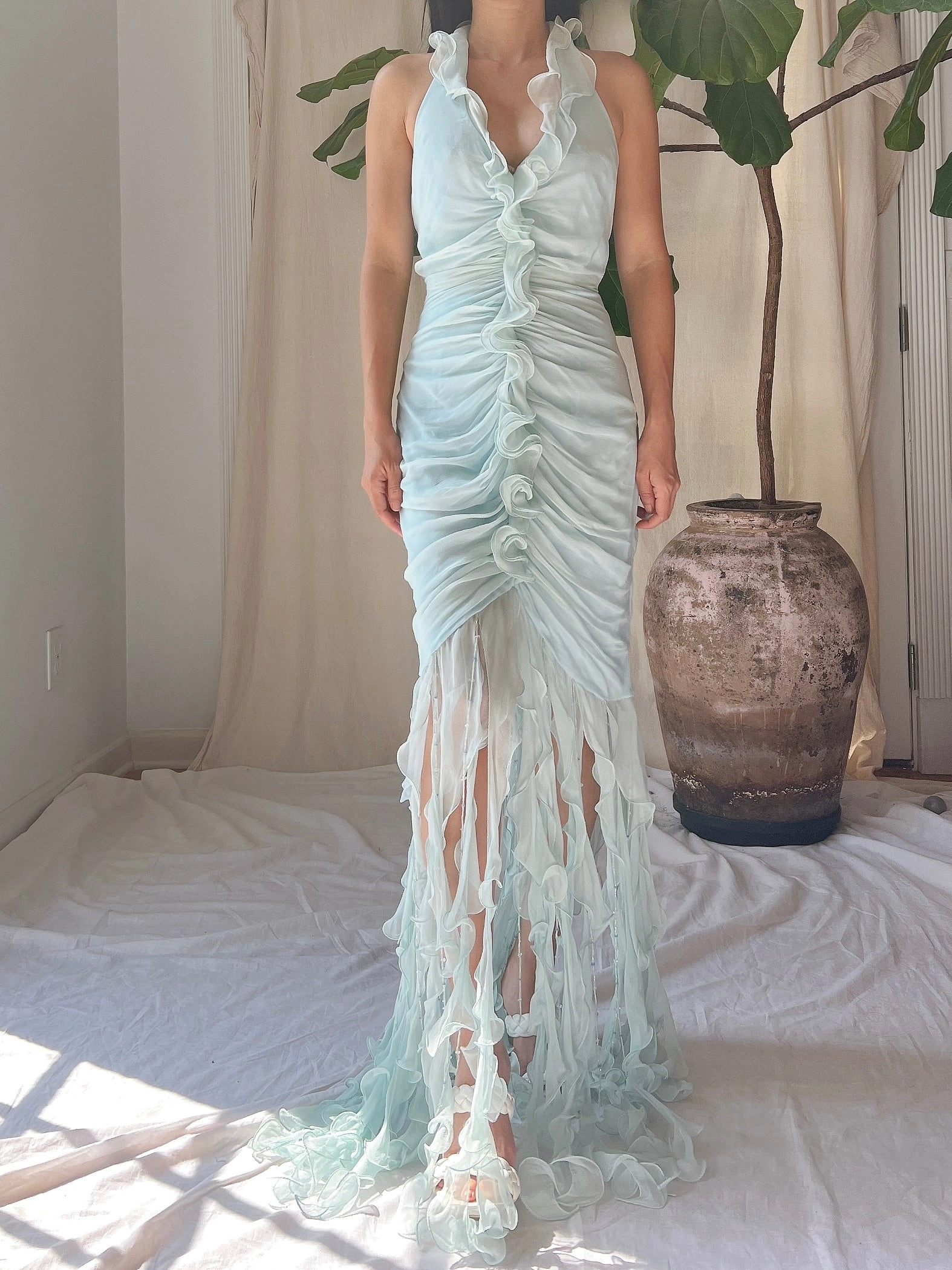 Y2K Silk Jellyfish Hem Gown - S/M