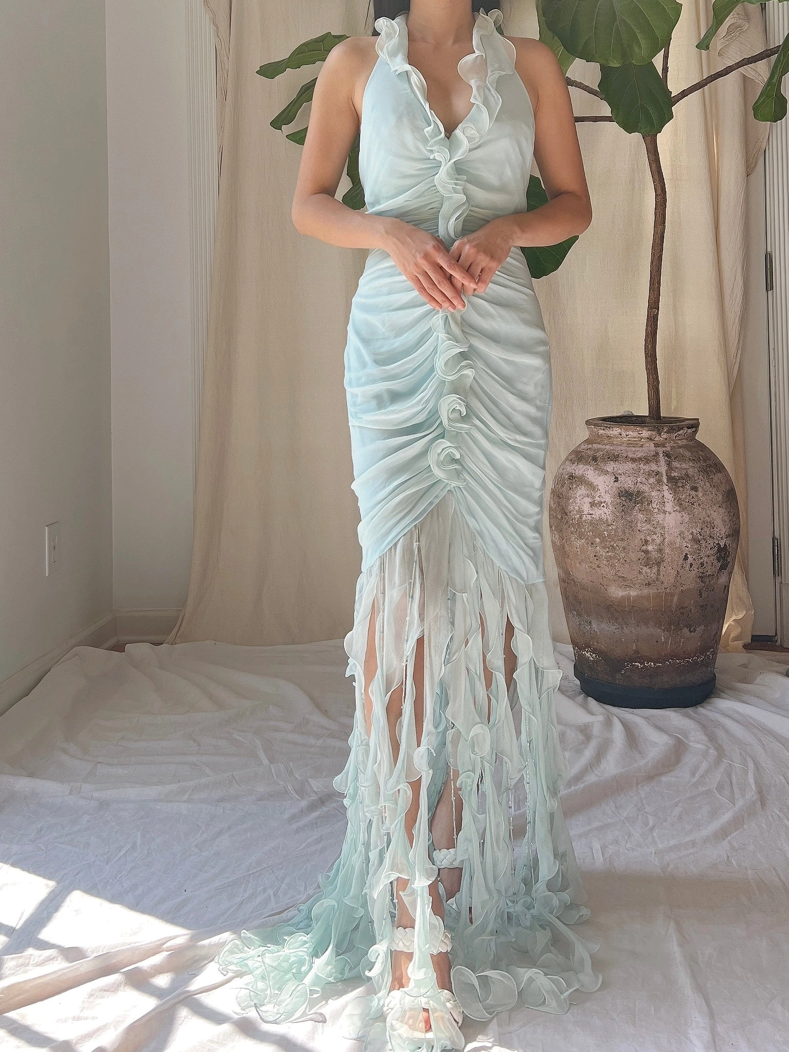 Y2K Silk Jellyfish Hem Gown - S/M