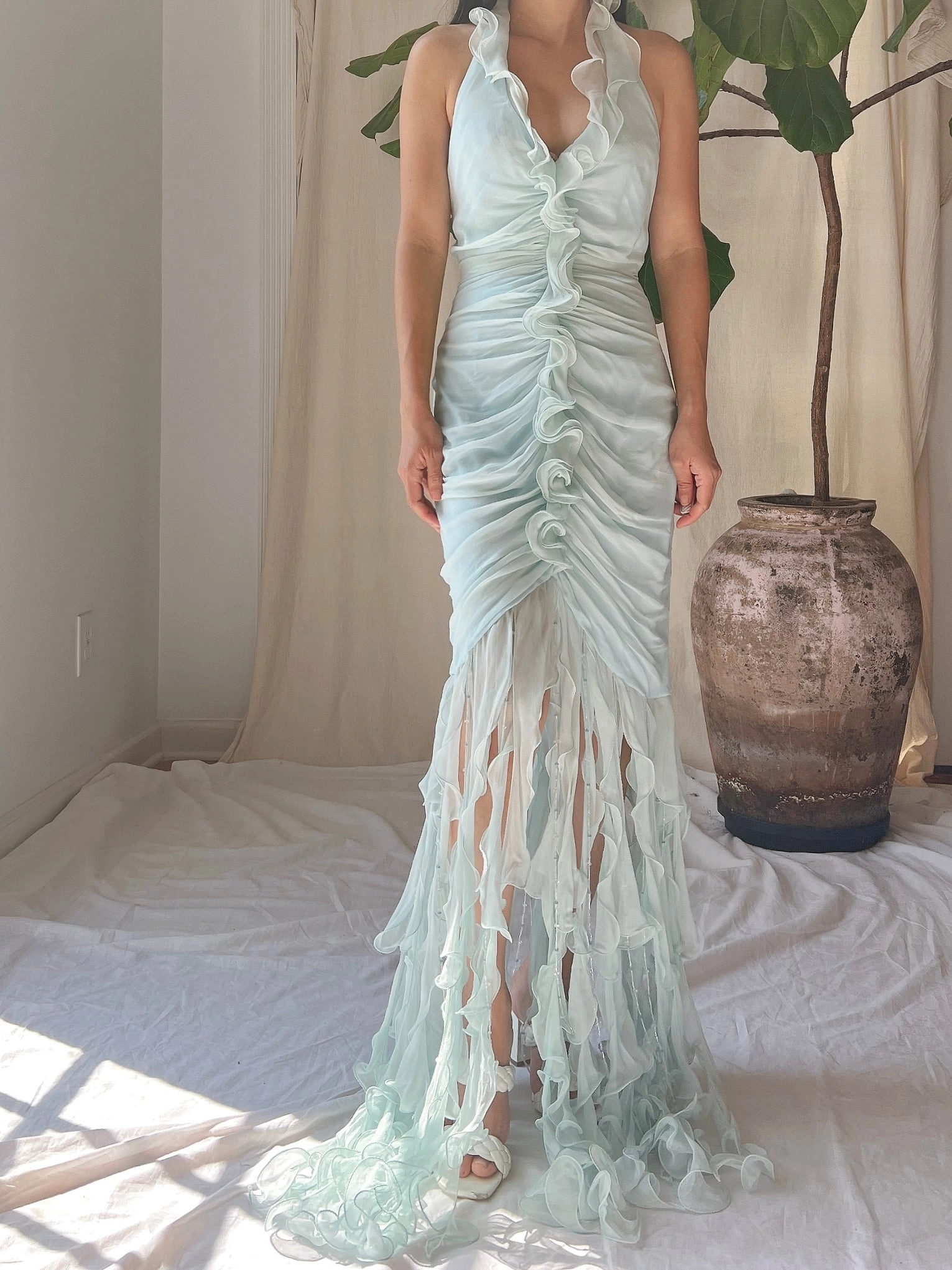 Y2K Silk Jellyfish Hem Gown - S/M