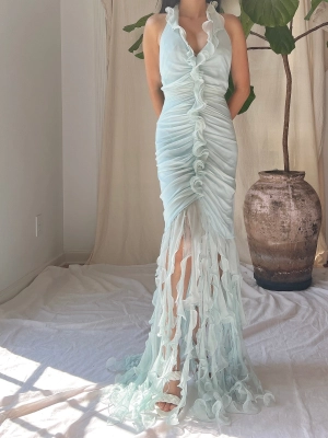 Y2K Silk Jellyfish Hem Gown - S/M