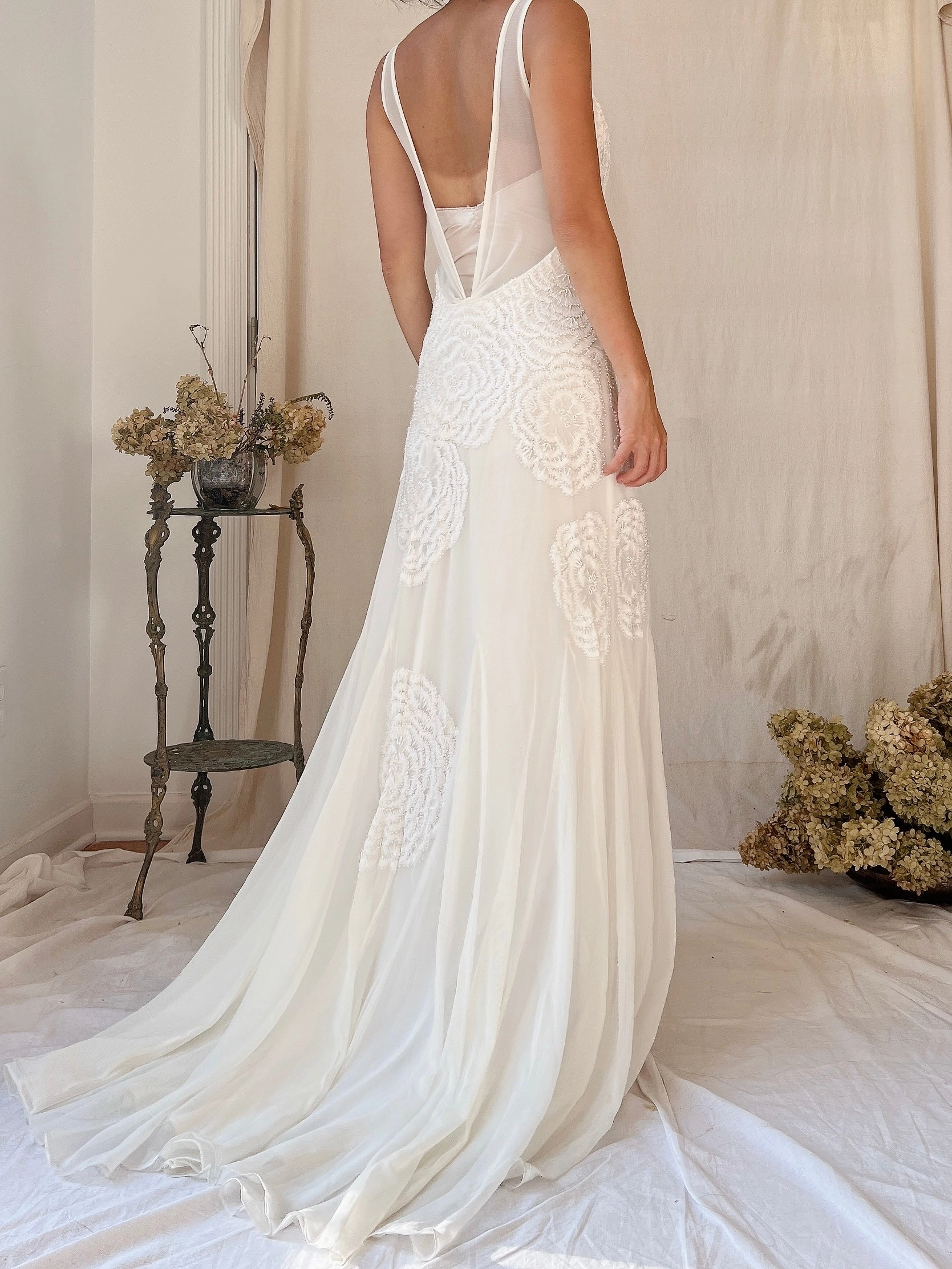 Y2K Tulle Beaded Embroidered Gown - S