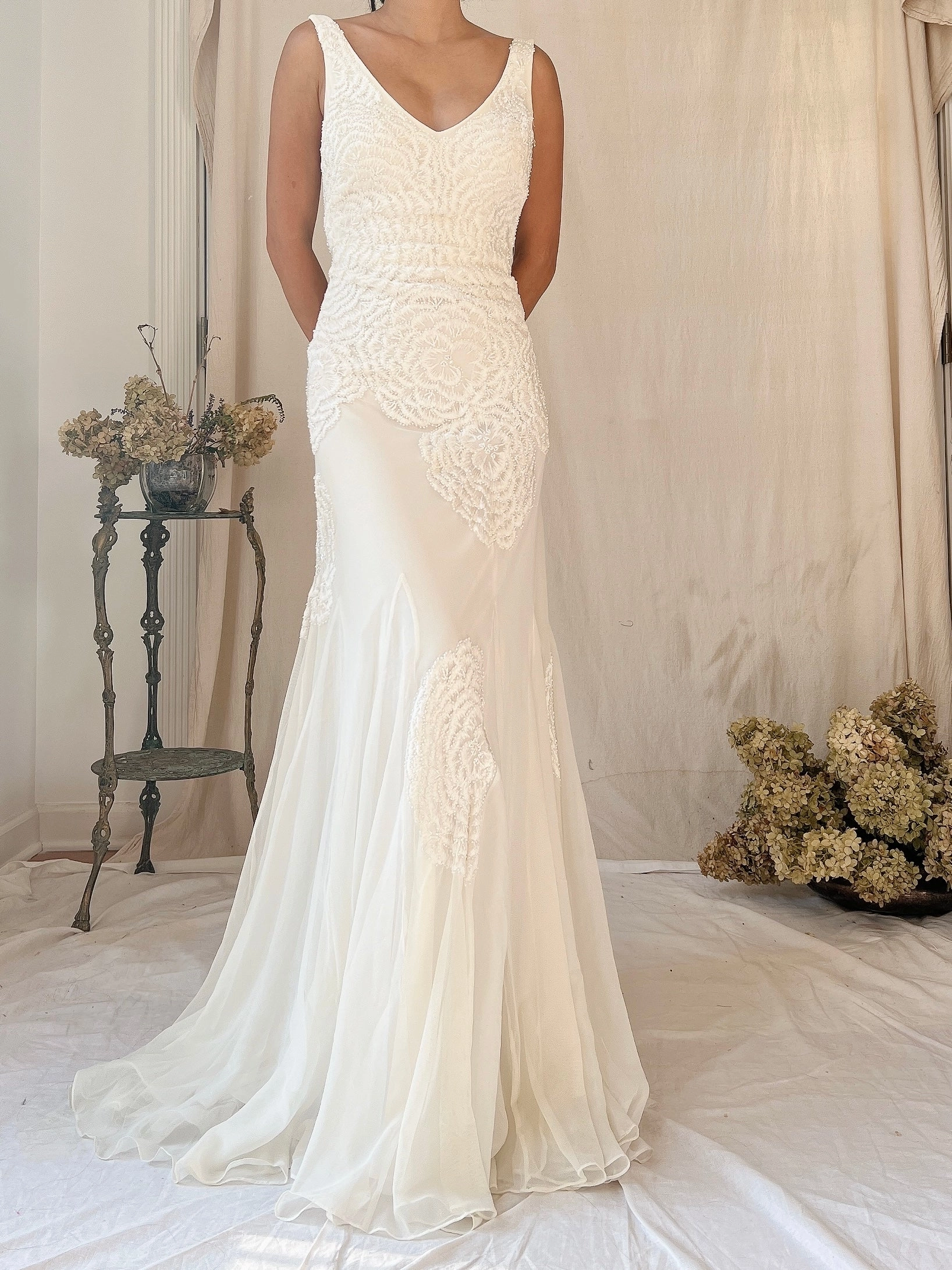 Y2K Tulle Beaded Embroidered Gown - S