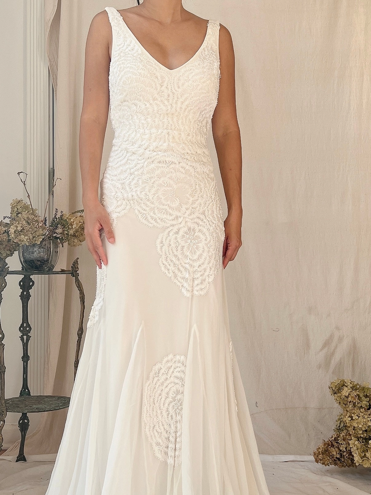 Y2K Tulle Beaded Embroidered Gown - S