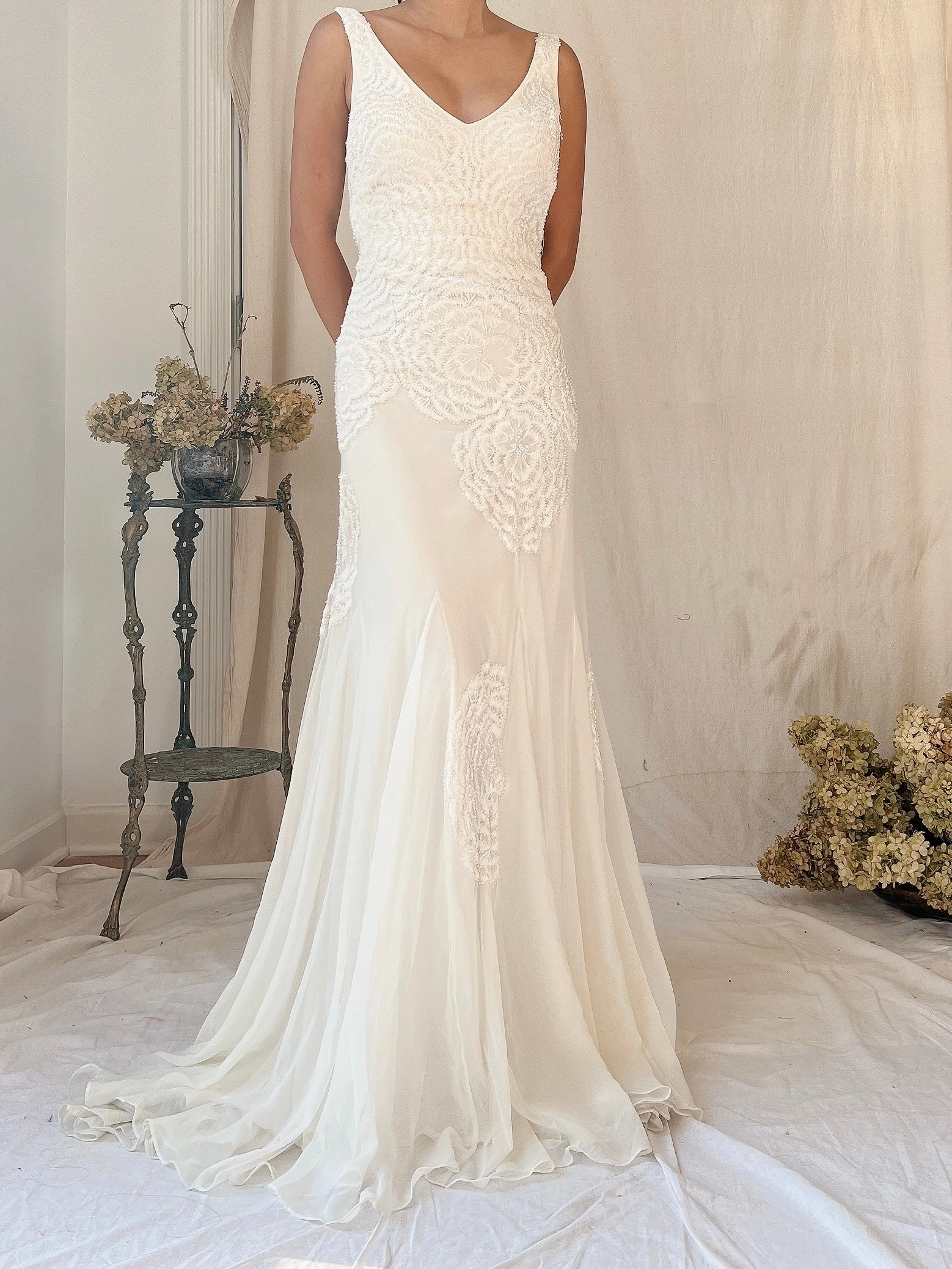 Y2K Tulle Beaded Embroidered Gown - S